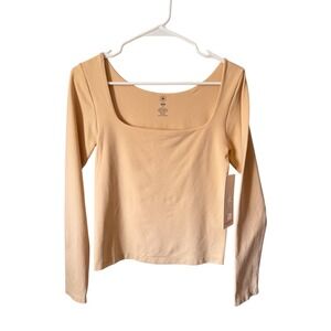 Body Square Neck Long Sleeve Top Open Back Crop Top Shirt L/XL